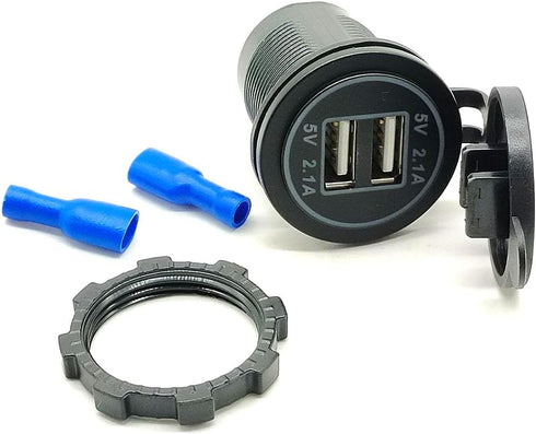 12-24V 4.2A Dual-Ring USB Car Charger, Waterproof USB Port for Marine Truck Motorcycle Car