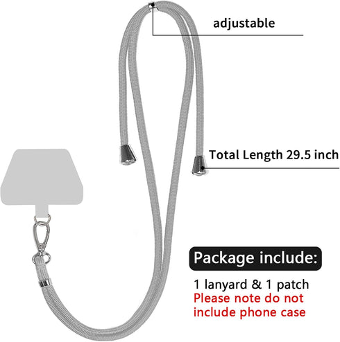 SS Phone Lanyard, Adjustable Detachable Neck Strap with Phone Patch for Any Cell Phone Smartphones, Grey.