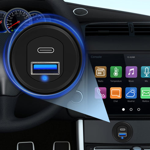 Type C 3.1 & USB 3.0 Car USB Port Mount, Flush Cable Male to Female, Dashboard Panel Extension for Car, Boat,