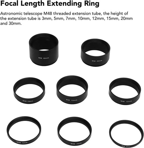 M48 Extension Tube Kit for Cameras and Eyepieces, Focal Lengths 3-30mm, M48X0.75 on Both Sides