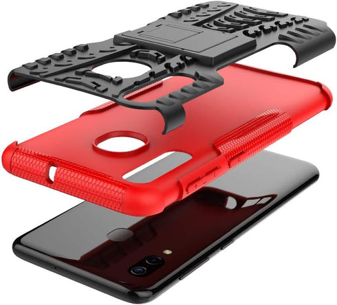 Asuwish Galaxy A20 A30 Case with Kickstand, Tempered Glass Protector, Slim Heavy Duty Rugged Cover for Women - Red