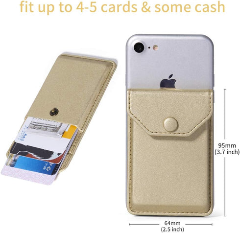 Card Holder for Back of Phone, Adhesive Leather Wallet Stick On Credit Card Holder for Men Women - Gold