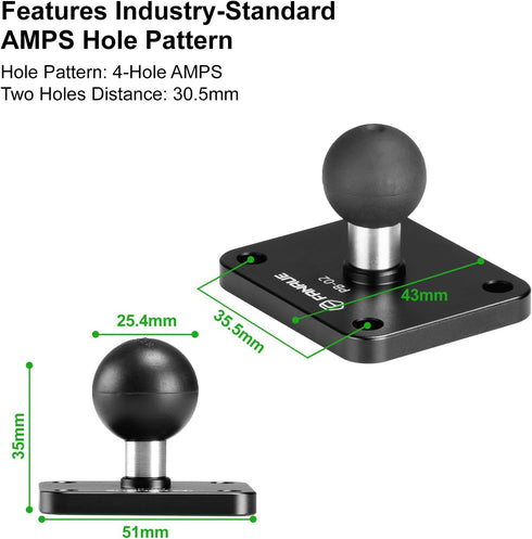 FANAUE Aluminum1'' 4-Hole 1" Ball Mount Base with AMPS Square Plate and Ball Adapter Compatible B Size Double Socket