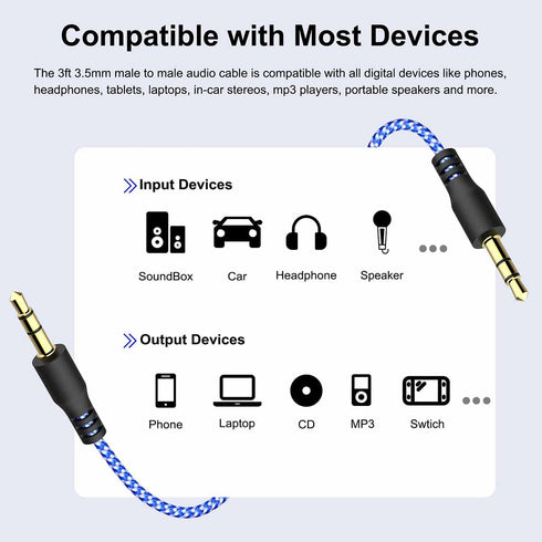 7 Pack 3.5mm AUX Cord for Car, Auxiliary Audio Cable, Stereo AUX Cable with Flexible Nylon Braided Cords for Car iPad