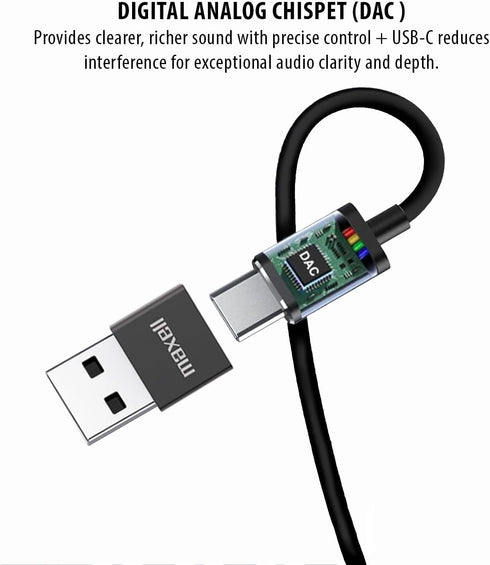 Immersive Chipset, 197299 Maxell USB-C Wired Earbuds with USB-A Adapter, Built-in Microphone with Volume and Track
