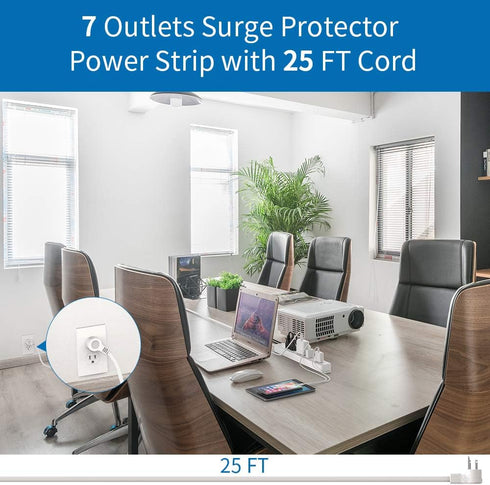 Extension Cord 25 ft, NTONPOWER Long Surge Protector, 15A Heavy Duty Power Strip with 7 Outlets