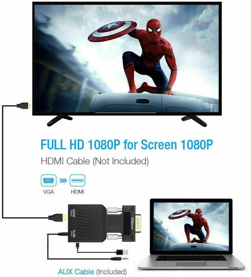 SGElectronix 1080p VGA Male to HDMI Female Adapter Converter with Audio,(PC VGA Source Output to TV/Monitor with HDMI
