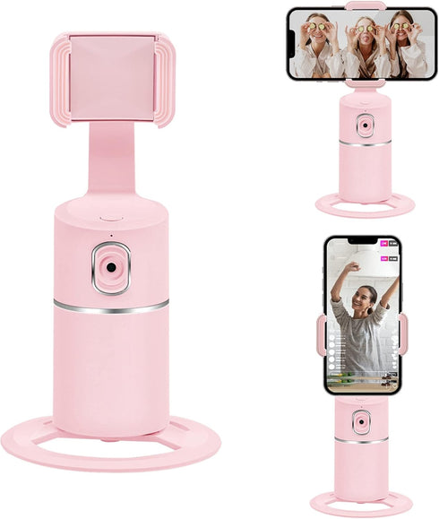 Mcbazel Auto Face Tracking Tripod for Live Vlog Streaming, 360° Rotation, Rechargeable Battery, Pink Phone Camera Mount