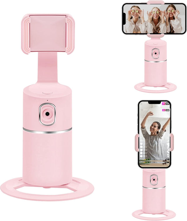 Mcbazel Auto Face Tracking Tripod for Live Vlog Streaming, 360° Rotation, Rechargeable Battery, Pink Phone Camera Mount