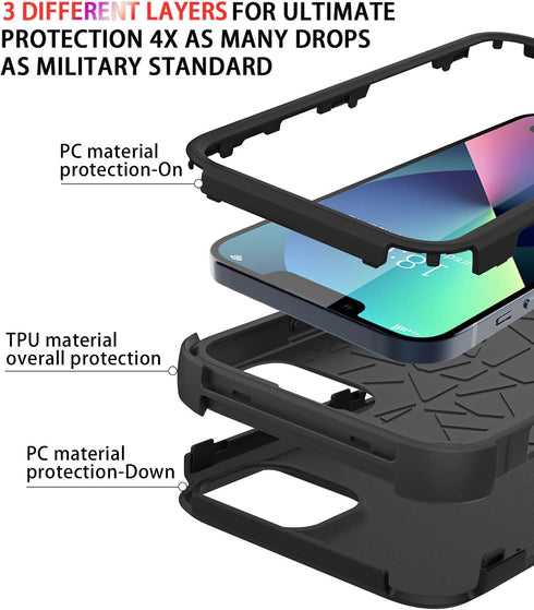 Diverbox Heavy Duty iPhone 13 Case - Shockproof, Dropproof, Dust-Proof Protection Cover (Black)