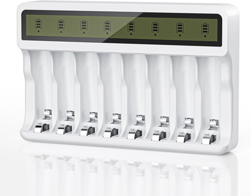 TWINSDUCK 8-Slot AA AAA Battery Charger, Smart LCD Display & Fast Charging for