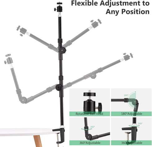 Andoer ST-01 1/4 Inch 3kg Flexible Foldable Desk Mount Stand Metal Bracket Screw Load Capacity with Flexible Ballhead