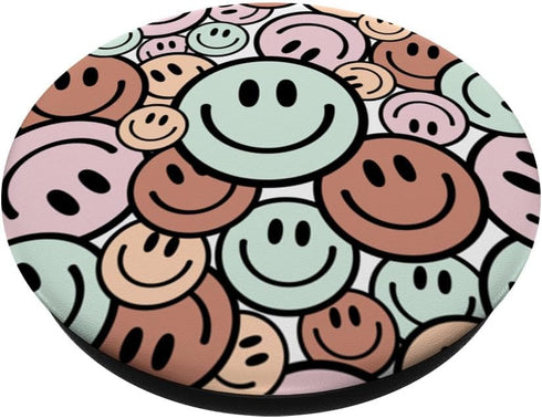 Cute Pink Brown Peach Aqua Smile Face Happy Graphics PopSockets Standard PopGrip