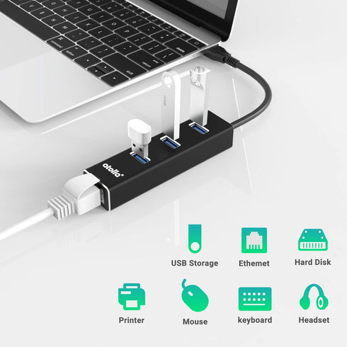 USB to Ethernet Adapter - atolla 3 Ports USB 3.0 Hub with 10/100/1000 Mbps LAN RJ45 Network Adapter