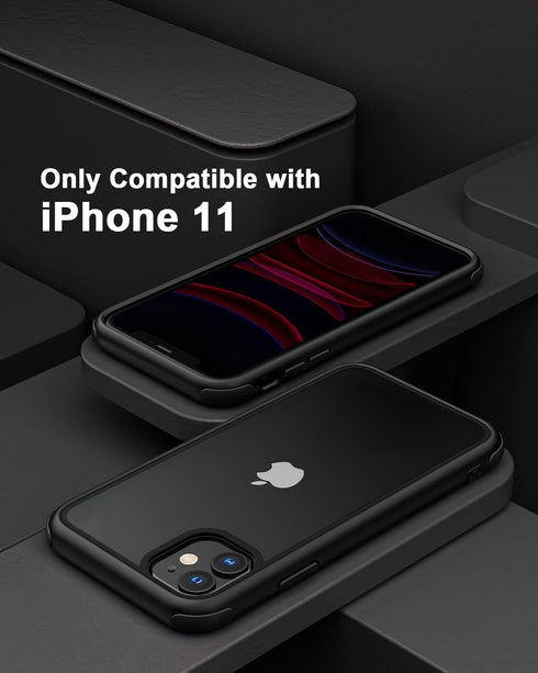 for iPhone 11 Crystal Clear Case, with Multicolor Protective Shockproof Bumpers, Not Yellowing Anti Scratch Transparent Hard PC Back & Soft Silicone TPU Frame Cover (Black)