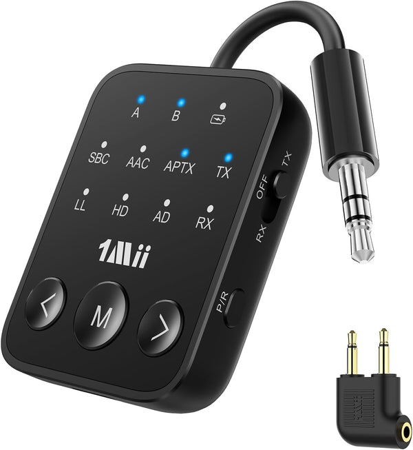 1Mii Bluetooth 5.3 Transmitter Receiver, Dual Link for 2 Headphones, aptX Adaptive/HD Low