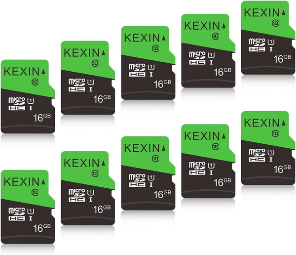 KEXIN 16GB Micro SD Card 10 Pack with SD Adapter, microSDHC UHS-I C10 U1 Full HD High Speed TF Card for Smartphone