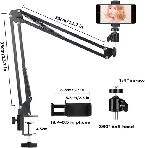 Cell Phone Holder, Overhead Video Phone Mount, Articulating Arm Webcam Stand for Live Streaming