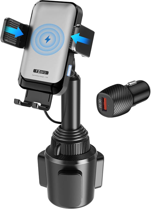 1Zero Auto Clamping Wireless Car Charger Sturdy Cup Holder Phone Mount 15W Fast Charging for iPhone 15 Pro Max Plus 14
