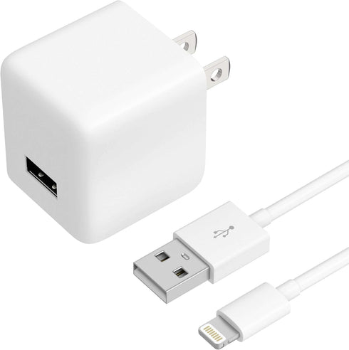 TALK WORKS 5' MFI Certified USB Lightning Cable for iPhone 14/13/12, AirPods, iPad - Wall Charger Adapter (White)