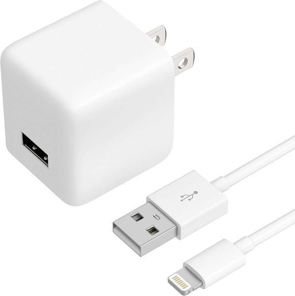 TALK WORKS 5' MFI Certified USB Lightning Cable for iPhone 14/13/12, AirPods, iPad - Wall Charger Adapter (White)