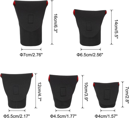 PATIKIL Lens Pouch Bag Set, 5 Pcs Camera Lens Bag with Hook and Loop, Shockproof Lens Case with Thick Protective Neoprene for SLR, Lens, Water Cups, Black Red