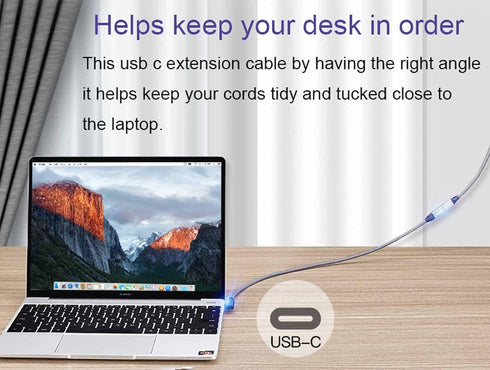 Right Angle USB C Male to Female Extension Cable 3.3ft, Type C 3.1 Gen 2, 10Gbps Data, 4K Video, 100W Charging