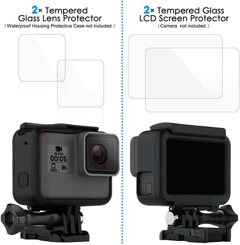 2 Pack Tempered Glass Lens & Screen Protectors for GoPro Hero5 Sport Camera
