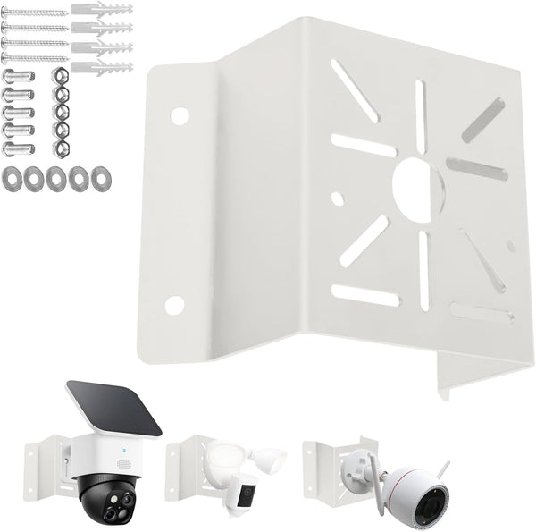 Exterior Wall Corner Mount Bracket for Surveillance Systems, Corner Holder for Security Cameras, White