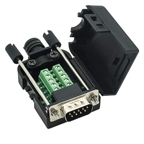 Connector DB9 RS232 D-SUB Male Adapter to Screw Connector, 9 Pin Port with Case
