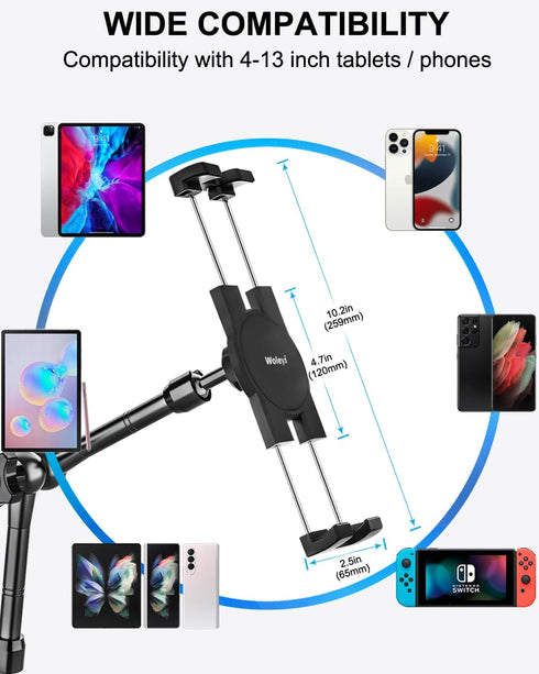 Metal Tablet Mount for Truck, Heavy Duty Super Suction Cup Dashboard Windshield Mount for 4.7-13" Tablets