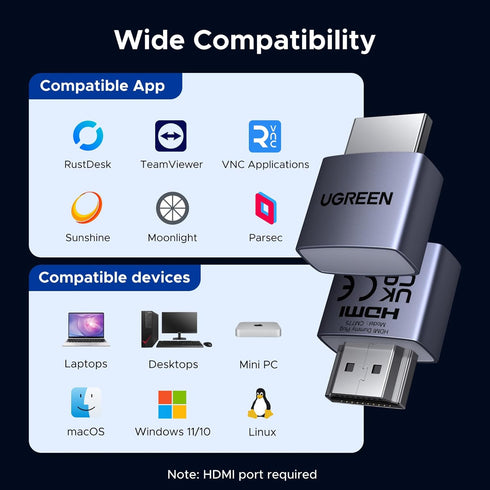 UGREEN 4 Pack Dummy 4K@60Hz 2K@60Hz 1080P@120Hz, HDMI Plug EDID Emulator, Virtual Monitor Emulator, HDMI Headless