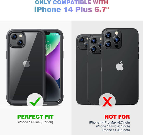 Diaclara Full Body Rugged Case for iPhone 14 Plus, with Built-in Touch Sensitive Anti-Scratch Screen Protector, Black