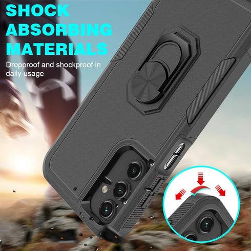 Samsung Galaxy A15 Case with Tempered Glass Screen Protector, Dual Layer Shockproof Kickstand Case, Black