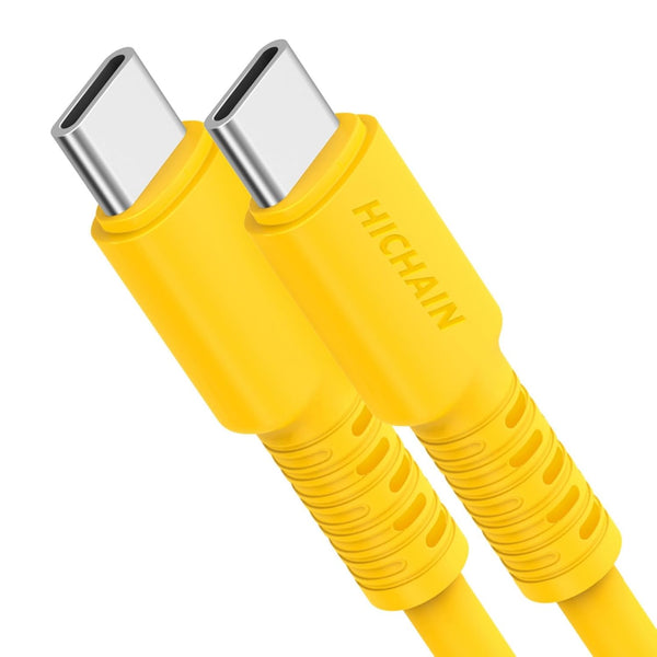 4 ft Yellow USB C Charger Cable, 100W Fast Charging, Silicone USB C to USB C for Samsung Galaxy, Pixel, Xiaomi, PS5