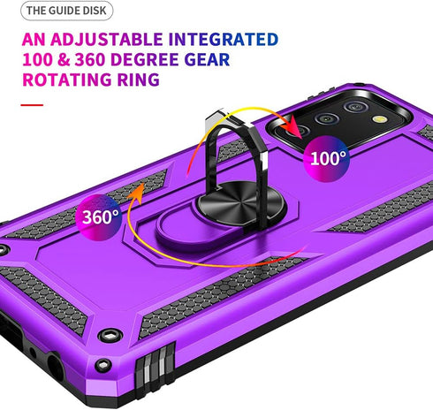 Samsung A02s Case with HD Screen Protector, Military-Grade Kickstand Holder, Shockproof Cover for Galaxy A02s, Purple