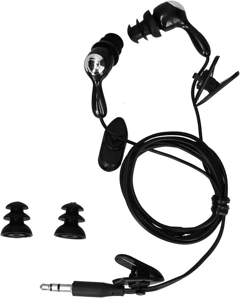 Sports Earbud Earphone - 3.5mm Sweatproof Wrap Around Headphones with Replaceable Earplugs for Diving, Running, Black