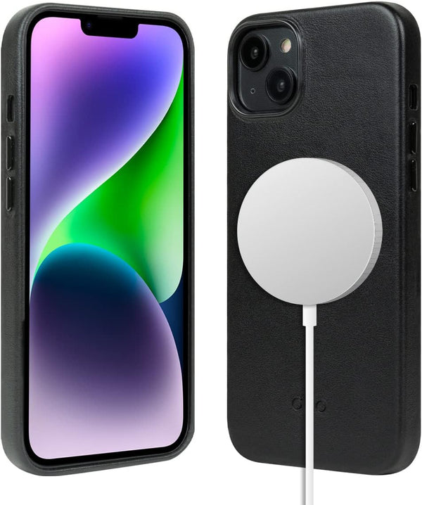 alto Magnetic Leather Case for iPhone 15 Plus and 14 Plus, Shockproof Italian Leather, 6.7 inch, Black