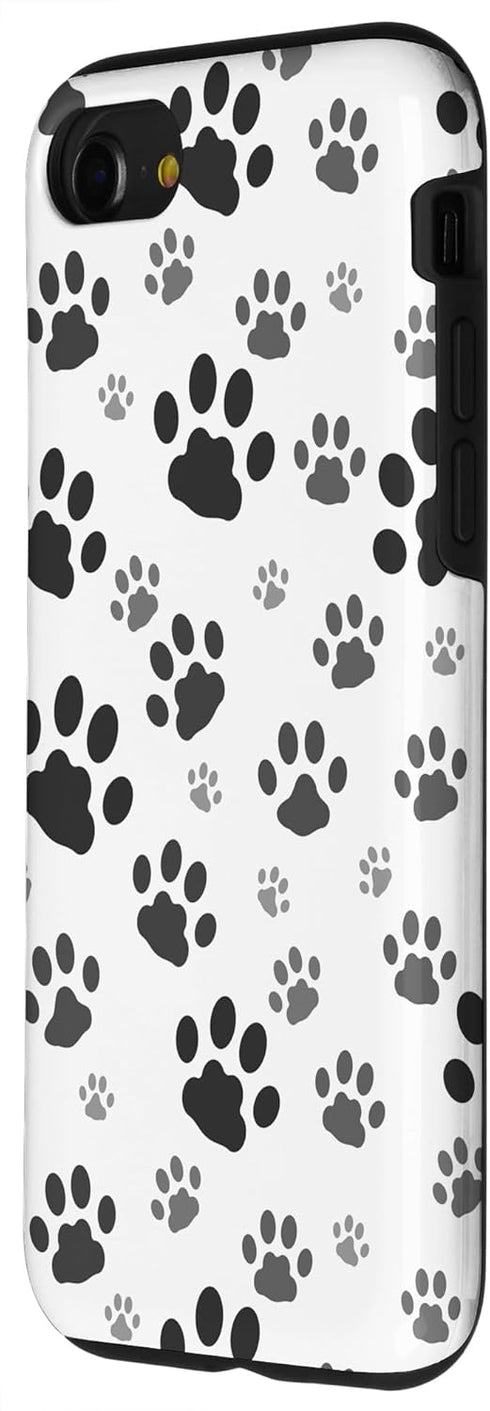 iPhone SE (2020) / 7 / 8 Cute Dog Paw Pattern Gift Case Puppy Lover Black White Print Case