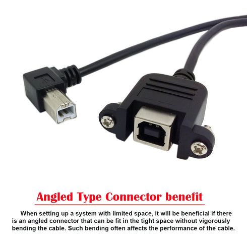 CY 100cm 90 USB Type-B Male to Female Extension Cable Right Angled Degree with Screws Panel Mount for Printer Scanner