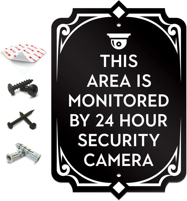 Security Door Signs - Polite Surveillance Warning House Sign, Heavy-Duty Weather-Resistant with Easy Installation