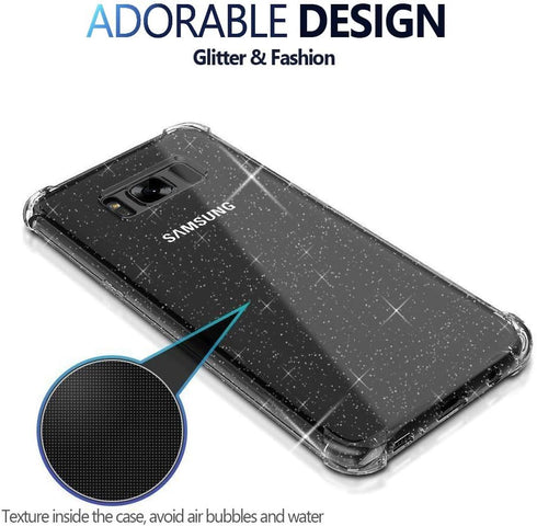 KIOMY Clear Case for Samsung Galaxy S8, Shockproof Bumper Protective Back Cover with Airbags Corners, Glitter.