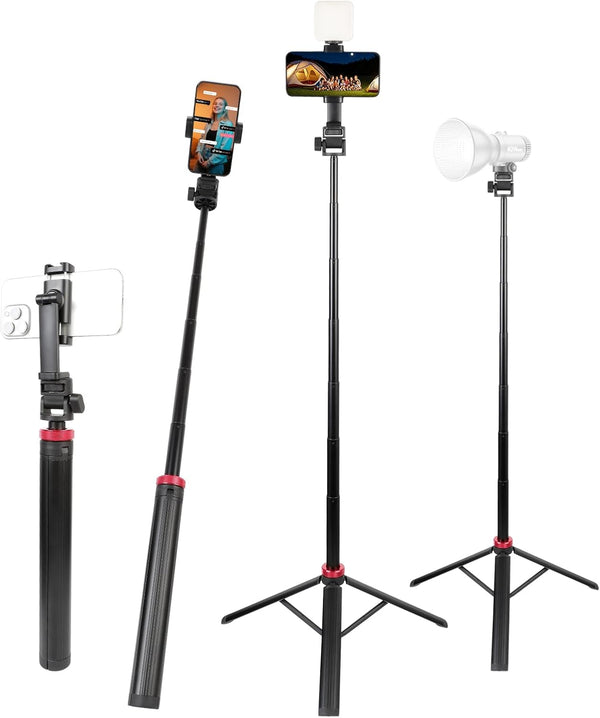 xik 81" Expandable Phone Selfie Stick Tripod for Golf Training, Portable Adjustable Light
