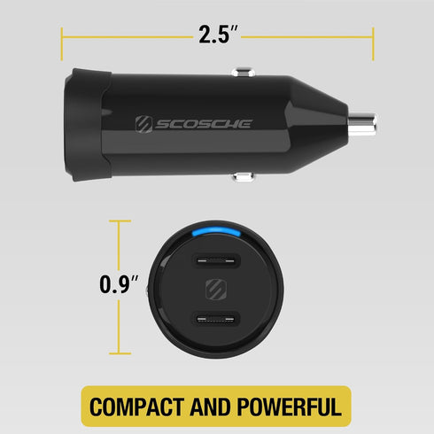 Scosche CPDCC40M PowerVolt 40W Certified Dual Port USB-C Car Charger, Fast Charging Car Plug for iPhone, Galaxy & USB-C