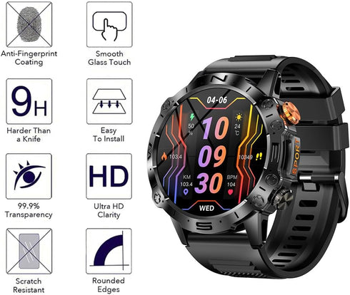 3 Pack Compatible with FOXBOX ST19 Smart Watch 1.43 inch Screen Protector Tempered Glass for LIGE 1.43'' Smartwatch Screen Protectors Foils Glass 9H 0.3MM Anti-Scratch