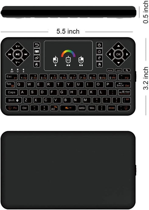 Mini Wireless Keyboard Q9 with Touchpad, Colorful Backlit, Rechargeable Handheld Remote for PC, Raspberry Pi 4, Android