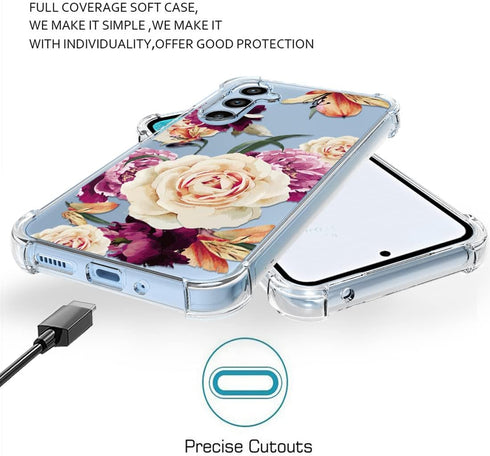 Osophter Flower Floral Phone Cover for Samsung Galaxy A54 5G, with Screen Protector and Shock-Absorption Flexible TPU