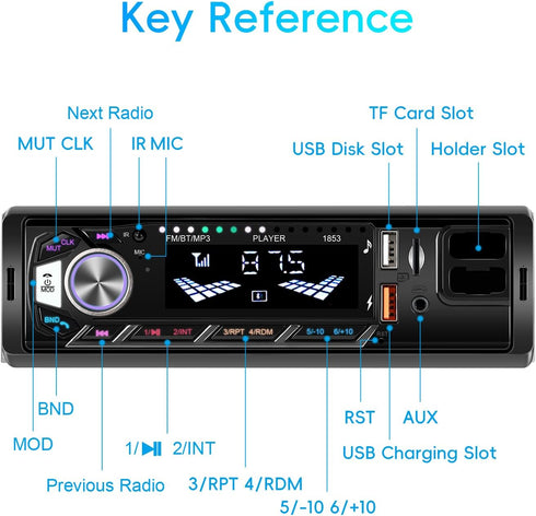 ePathChina MP3 Car Radio Stereo Receiver, Bluetooth Audio Single DIN Player, Support Handsfree, USB, TF, Aux-in, FM
