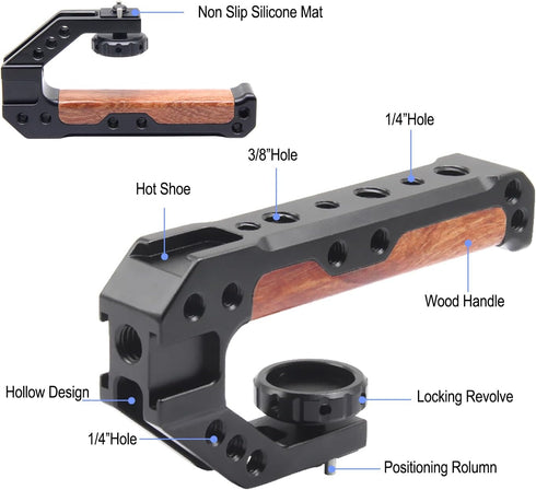 Top Handle for Camera Cage, Universal Hand Grip with Cold Shoe Mount for Camera, Monitor, Microphone