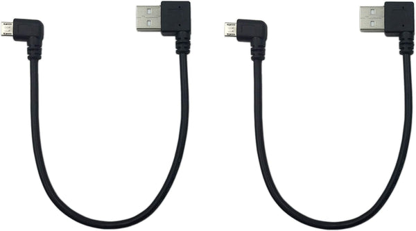 CERRXIAN 9Inch Micro USB Cable Combo - Left Angle Micro USB to USB 2.0 Type A Right Angle Male Data Sync Cable (Black,